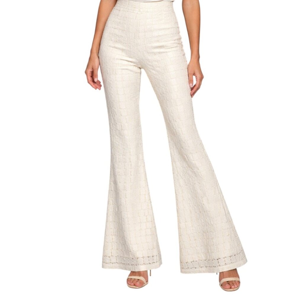 ALEXIS White Lace Flare Pants XS Boho Festival Lined